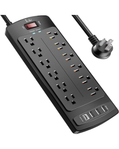 Regleta Protector de Sobretensiones con 12 salidas y 4 puertos USB