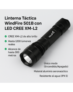 Linterna Táctica WindFire 501B con LED CREE XM-L2 – Alta Potencia