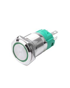 Interruptor de boton, anillo LED Verde 12V