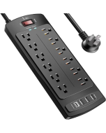 Regleta Protector de Sobretensiones con 12 salidas y 4 puertos USB